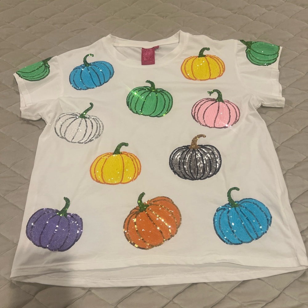 Queen of Sparkles Colorful Sequin Pumpkin T-Shirt